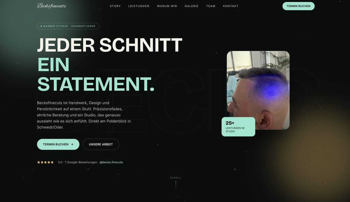 Kundenprojekt: Website von Becksfinecuts, Barber Studio in Schwedt an der Oder
